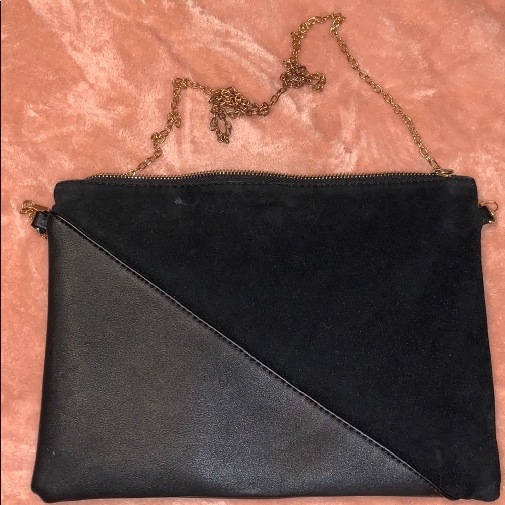 Black Suede & Leather Clutch